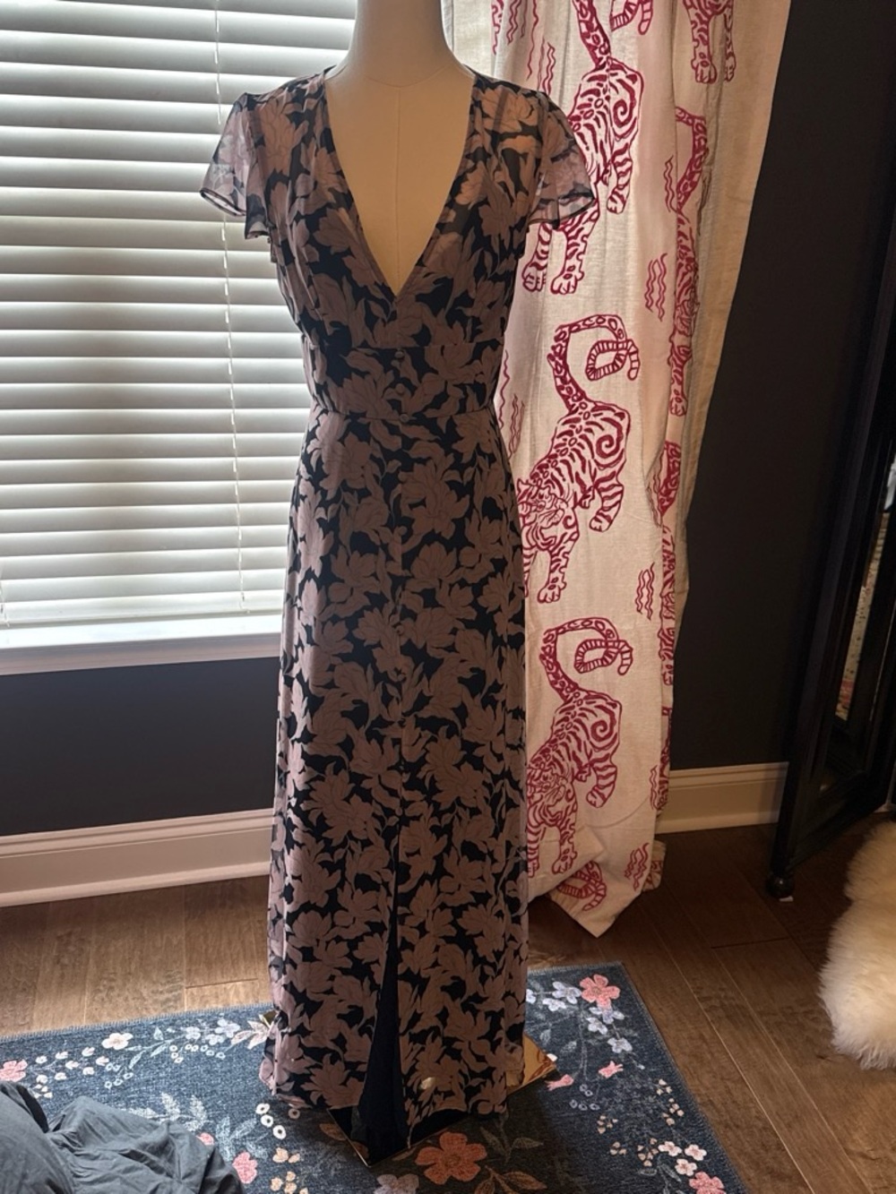 Hutch Mauve and Black Floral V-Neck Maxi Dress